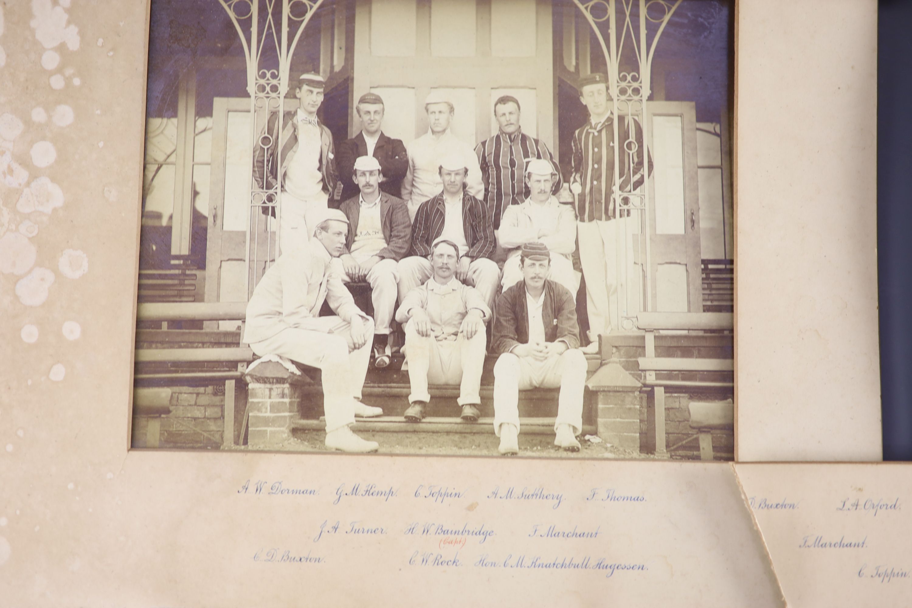 A set of three photographs of the Cambridge University Cricket 11 v Australians 1886, photographed by Hills & Saunders, overall 36 x 11